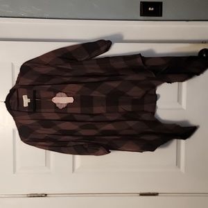 Maroon and black plaid cardigan